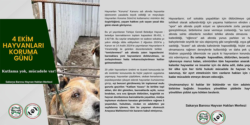 Sakarya Barosu Hayvan Hakları Merkezi: Kutlama yok, mücadele var!