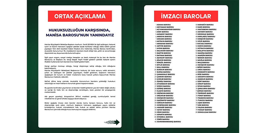 Hukuksuzluğun karşısında, Manisa Barosu'nun yanındayız!