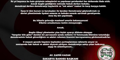 BARO BAŞKANIMIZ AV. ZAFER KAZAN'IN 15 TEMMUZ MESAJI