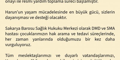 Harun’un sağlığına kavuşabilmesi için yürütülen kampanyaya desteklerinizi bekliyoruz