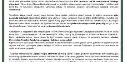 İstanbul Üniversitesi Yönetim Kurulu’nun yetki gaspında bulunarak aldığı karar açıkça yok hükmündedir