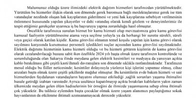 Sakarya Barosu’ndan SEDAŞ’a tedbir yazısı