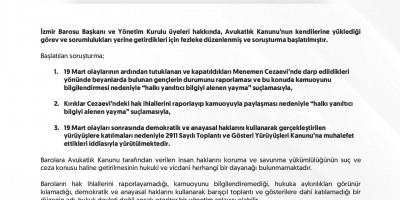 İZMİR BAROSU YALNIZ DEĞİLDİR!